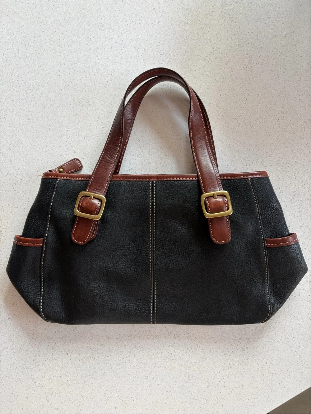 Fossil Black Handbag with Brown Leather Trim